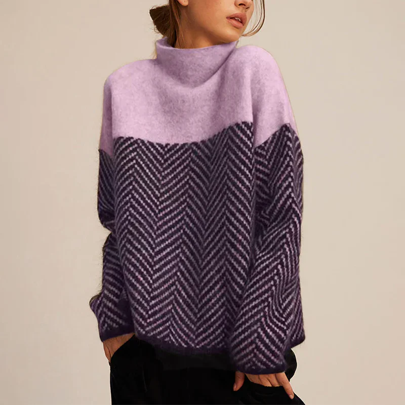 Kamila – elegancki sweter z golfem o wzorze jodełki