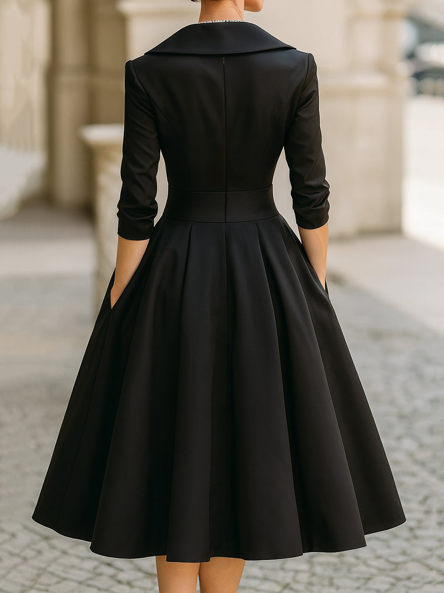 Elwira – elegancka sukienka midi z kołnierzem