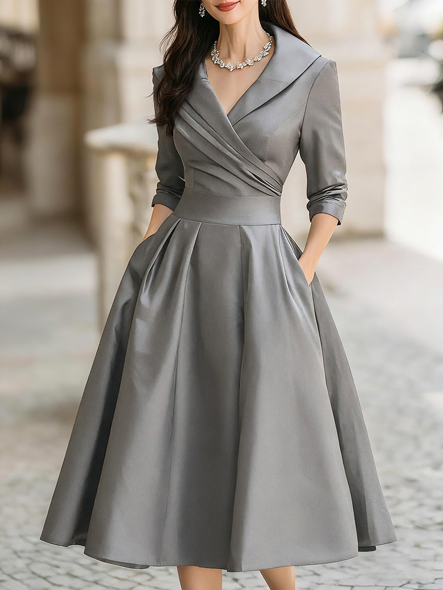 Elwira – elegancka sukienka midi z kołnierzem