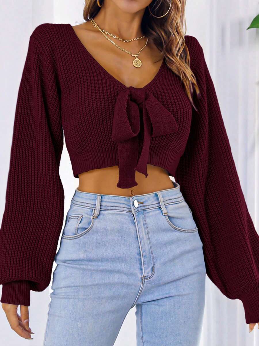 Zofia – Stylowy Sweter z Wiązaniem na Przód