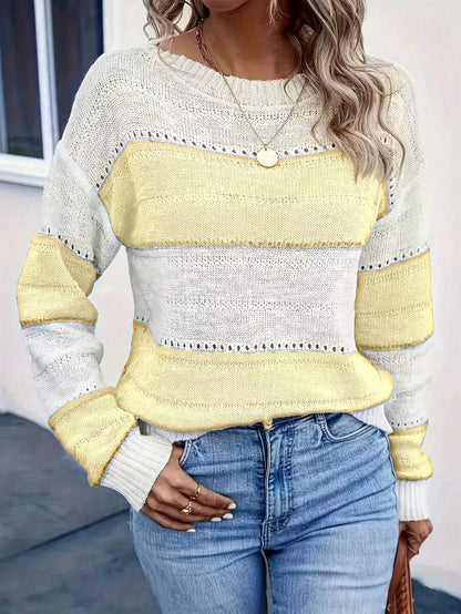 Kasia – Sweter w Paski z Otwartymi Splotami