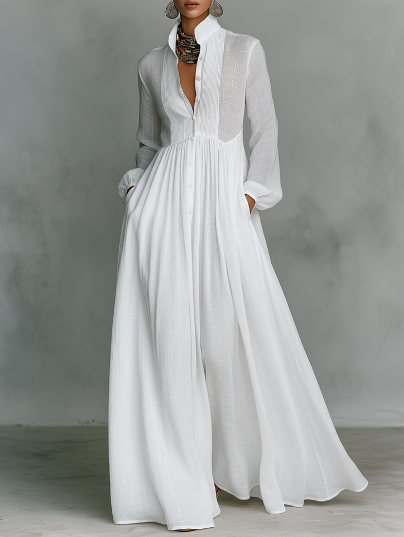Amelia – Elegante maxi-jurk met knopen