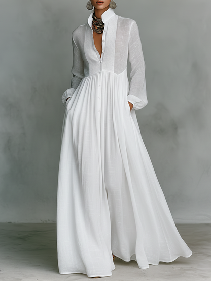 Amelia – Elegante maxi-jurk met knopen