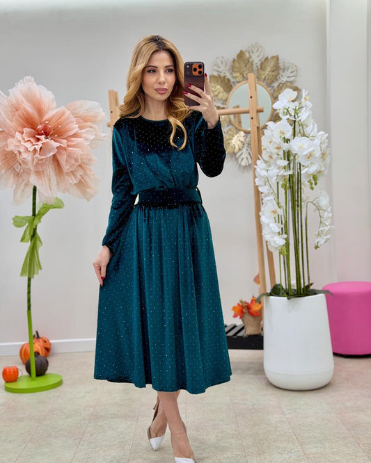 Debby – Jurk met fluweellook en elastische taille