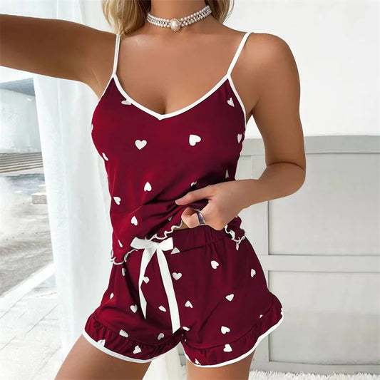 Damespyjamaset met top en short – grote maten