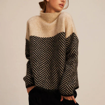Kamila – elegancki sweter z golfem o wzorze jodełki