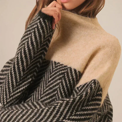 Kamila – elegancki sweter z golfem o wzorze jodełki