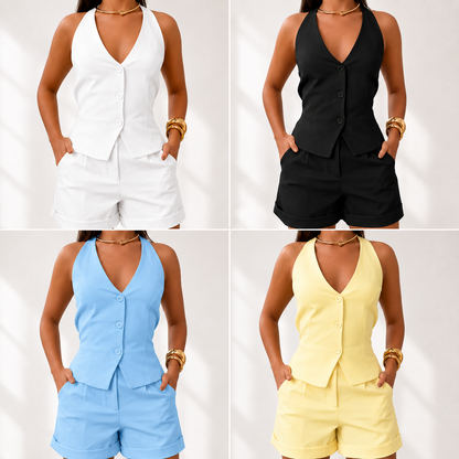 Jolanta – Zestaw z topem halter i szortami