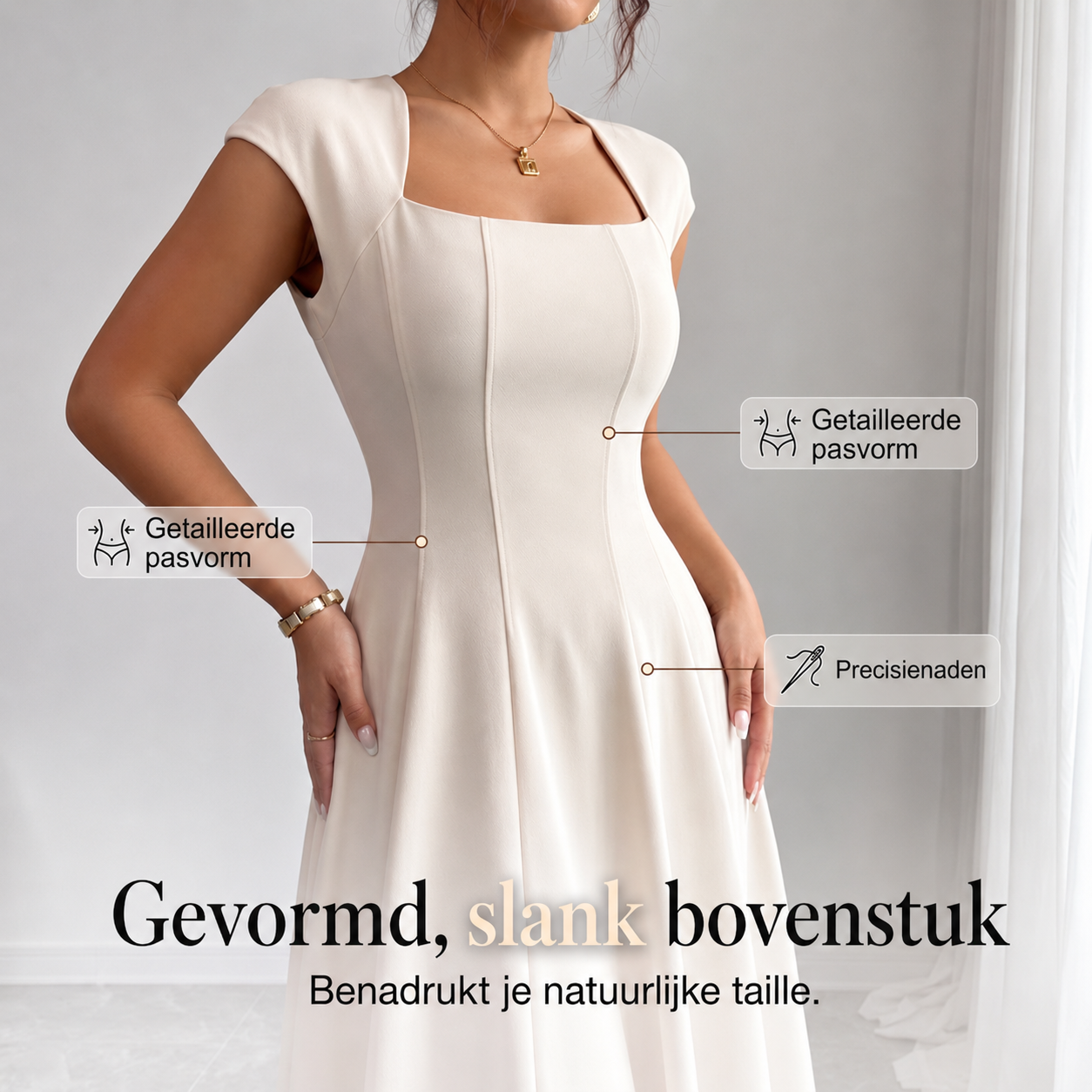 Elise – Midi-jurk met vierkante hals