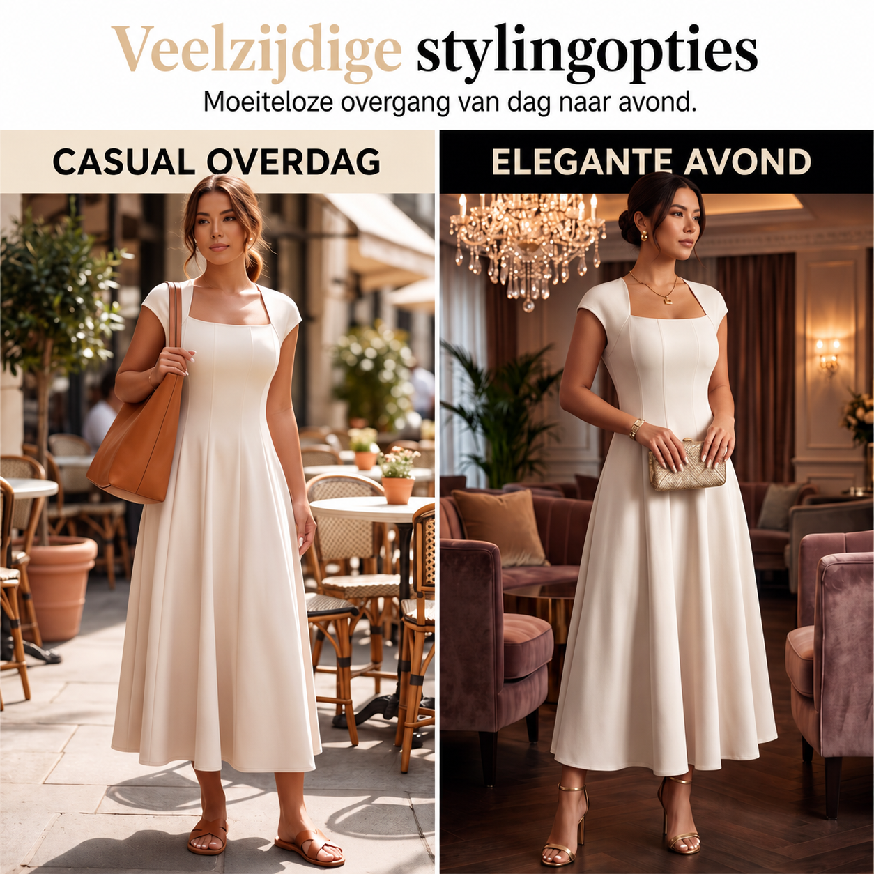 Elise – Midi-jurk met vierkante hals