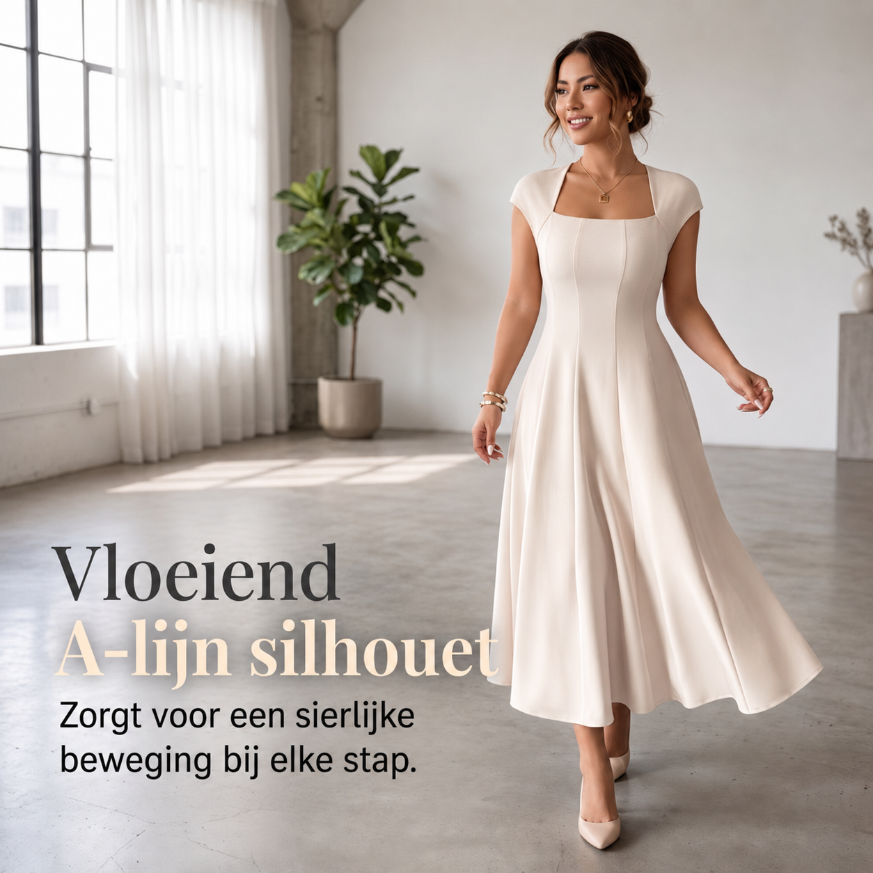 Elise – Midi-jurk met vierkante hals