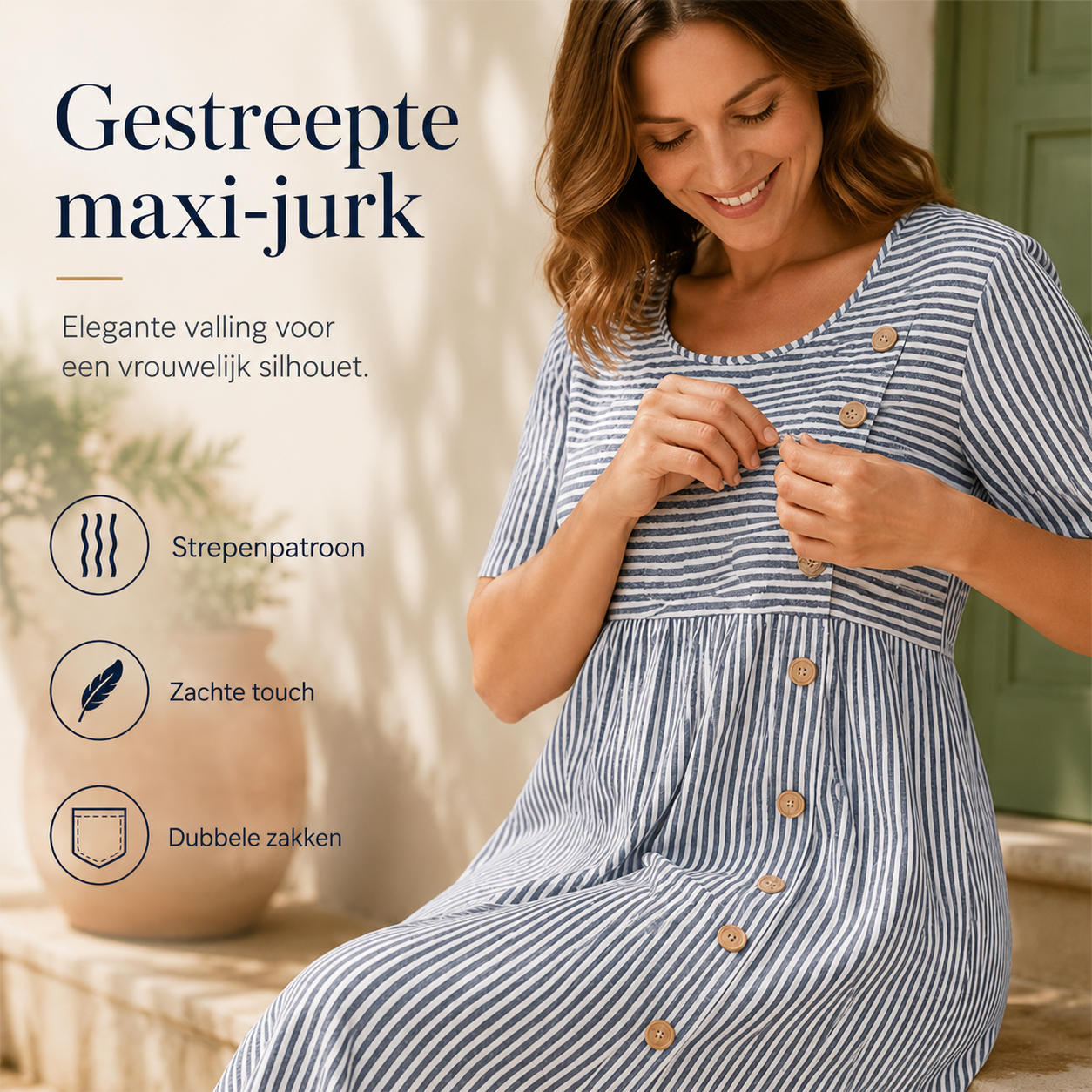 Sophie – Jurk met streeppatroon en zijzakken