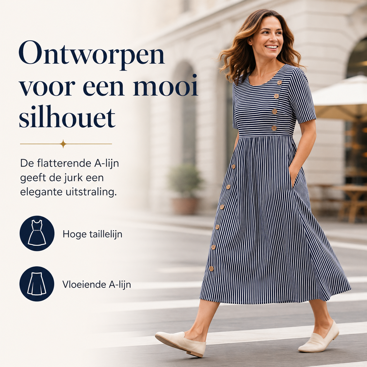 Sophie – Jurk met streeppatroon en zijzakken