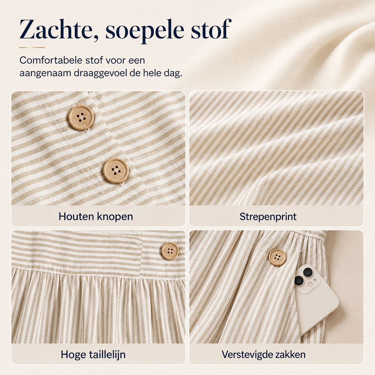 Sophie – Jurk met streeppatroon en zijzakken