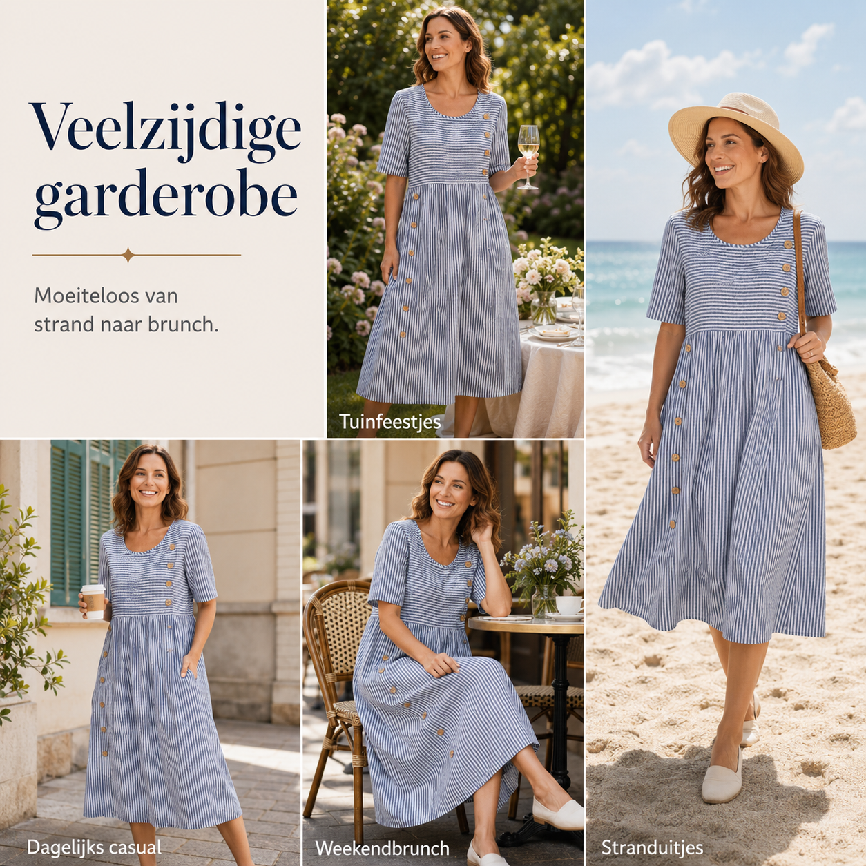 Sophie – Jurk met streeppatroon en zijzakken