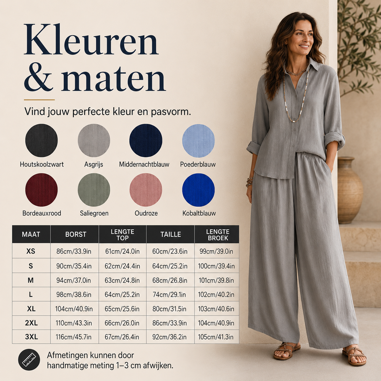 Isabelle – Blouse- en broekset met wijde pijpen