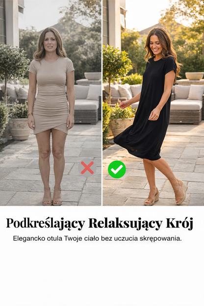 Klaudia – Sukienka z kieszeniami i krótkim rękawem