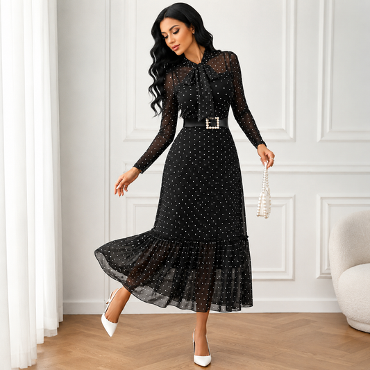 Grażyna – Midi-jurk met stippen en strikdetail