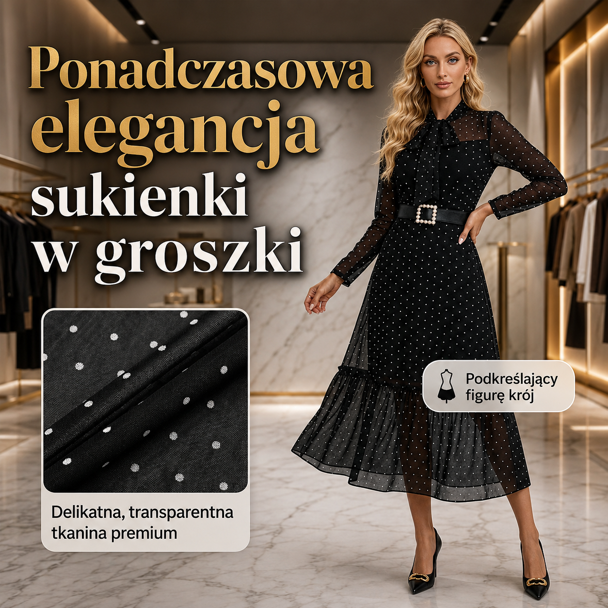 Grażyna – Midi-jurk met stippen en strikdetail