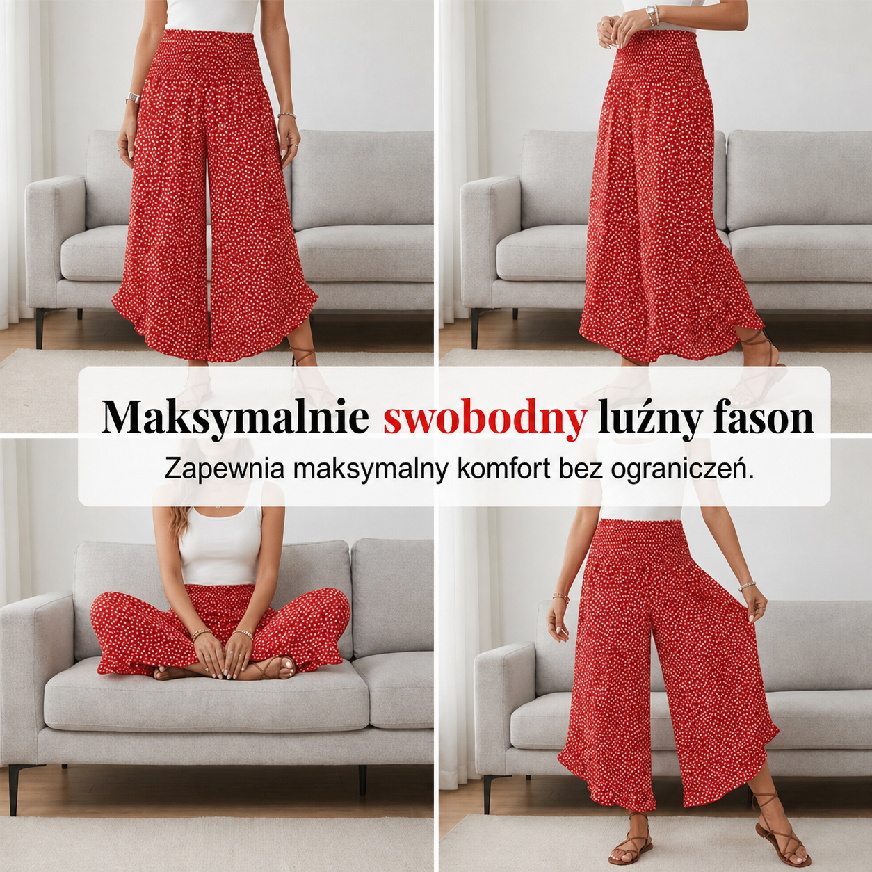 Gosia – Spodnie w kropki, szerokie nogawki