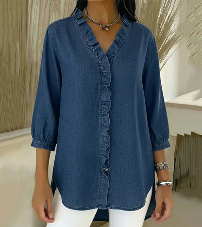 Sylwia – Blouse met V-hals en subtiele volants