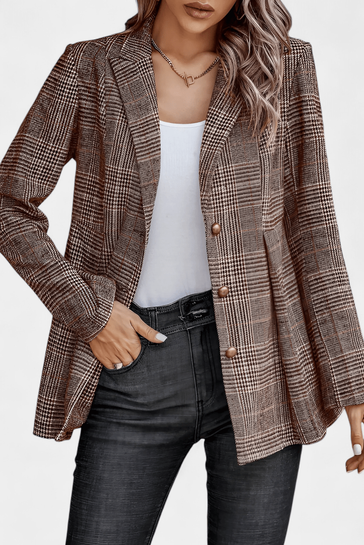 Henrietta – Elegancki Peplum Żakiet w Kratę