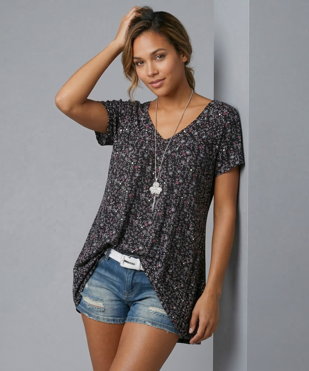 Anita – T-shirt met bloemenprint en V-hals