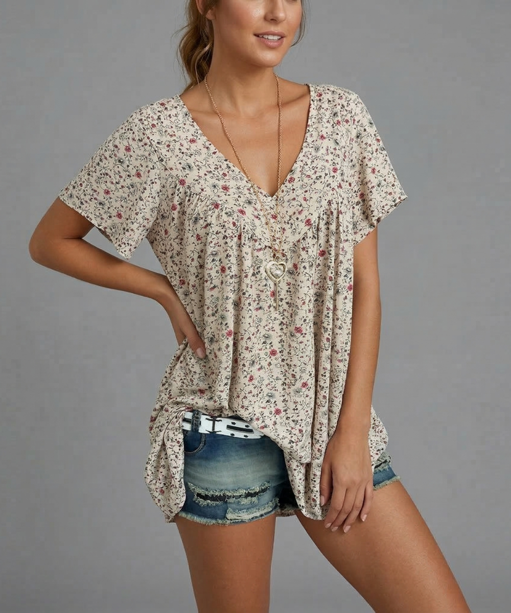 Anita – T-shirt met bloemenprint en V-hals