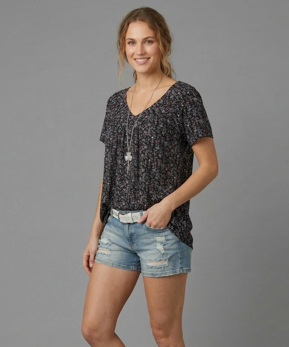 Anita – T-shirt met bloemenprint en V-hals