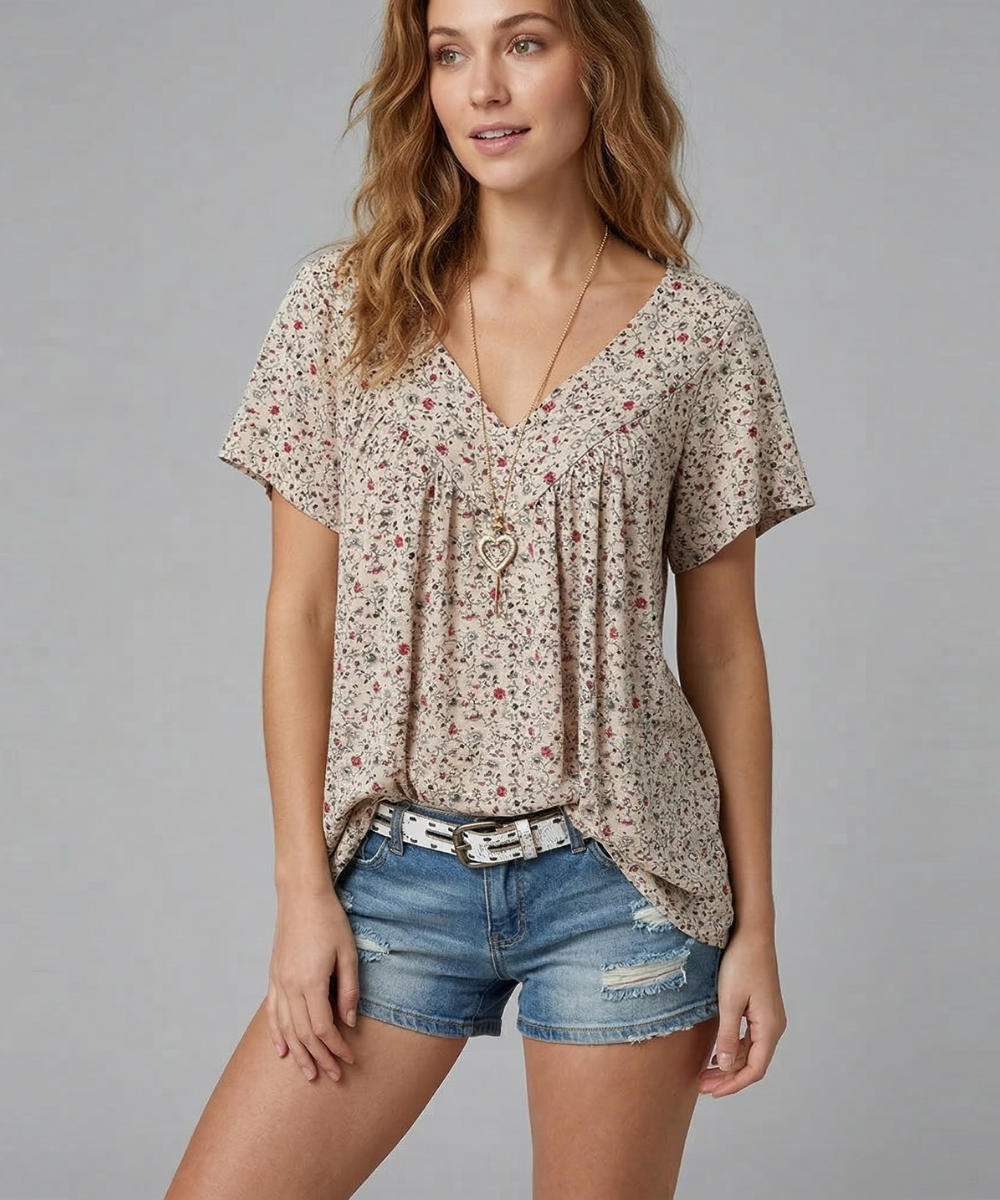 Anita – T-shirt met bloemenprint en V-hals