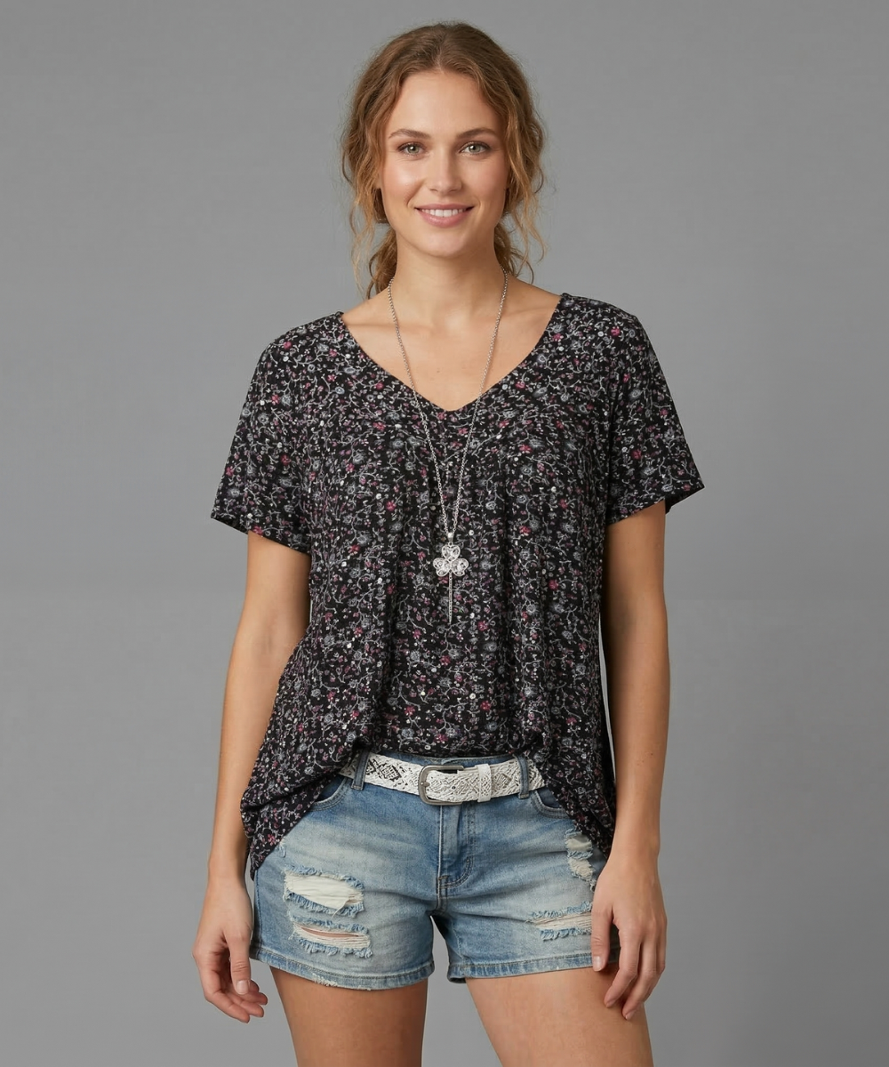 Anita – T-shirt met bloemenprint en V-hals