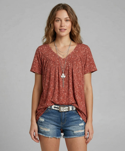 Anita – T-shirt met bloemenprint en V-hals