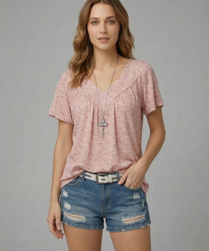 Anita – T-shirt met bloemenprint en V-hals