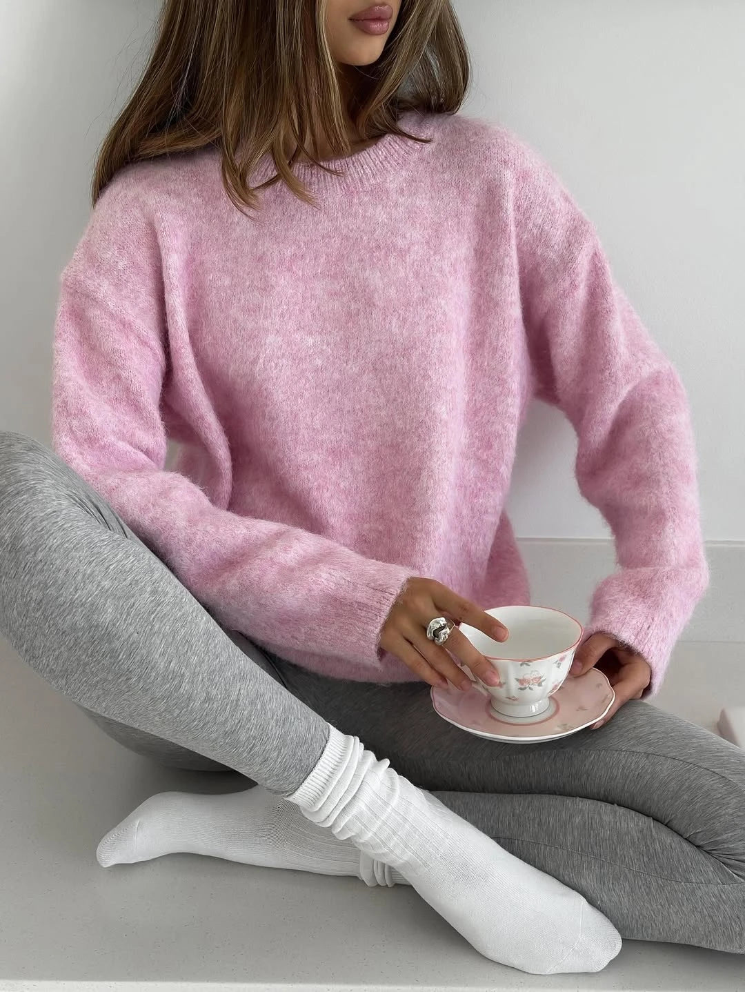 Oversized gebreide trui met ronde hals
