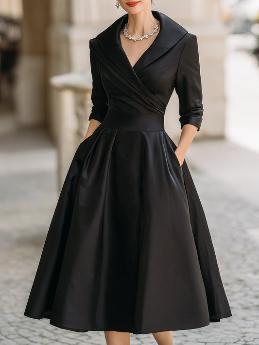 Elwira – elegancka sukienka midi z kołnierzem