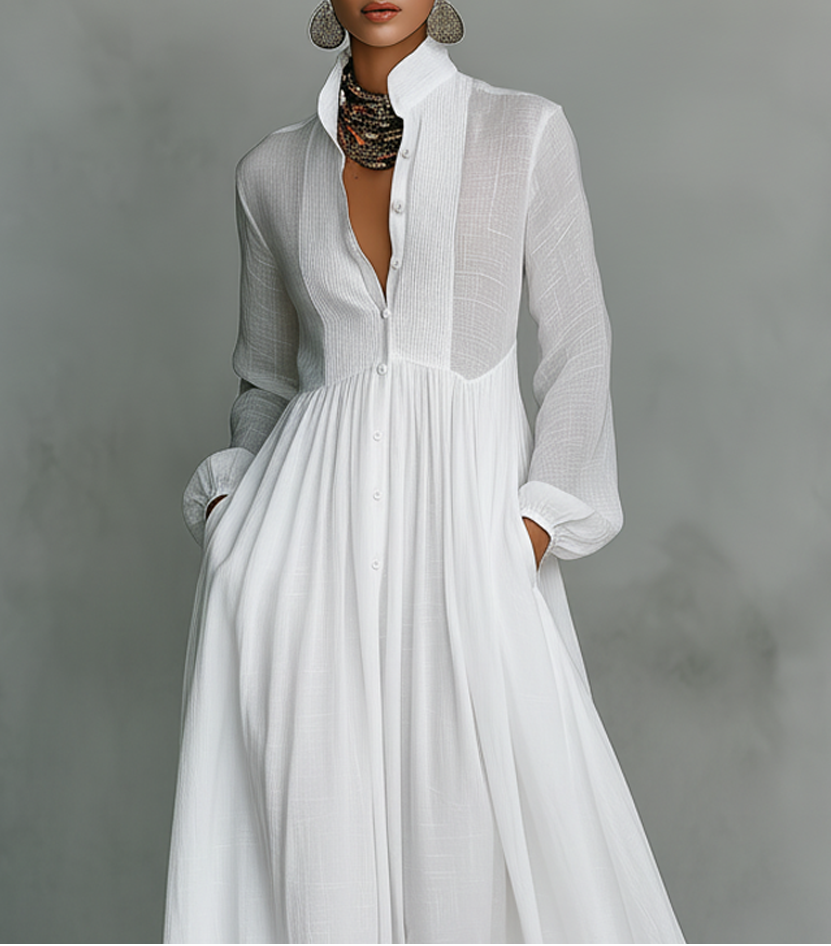 Amelia – Elegante maxi-jurk met knopen