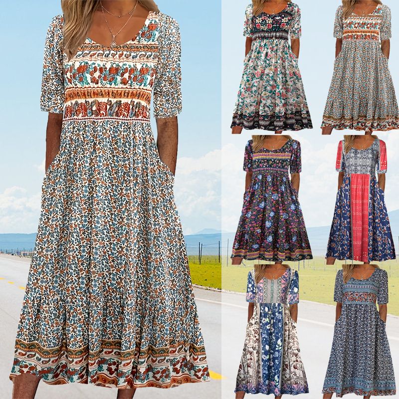 Aleksandra – Boho-jurk met ronde hals