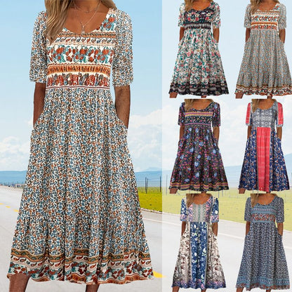 Aleksandra – Boho-jurk met ronde hals