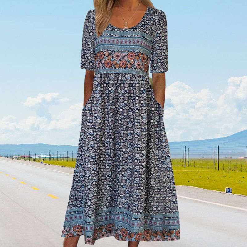 Aleksandra – Boho-jurk met ronde hals