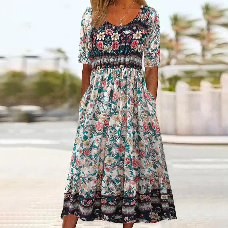 Aleksandra – Boho-jurk met ronde hals