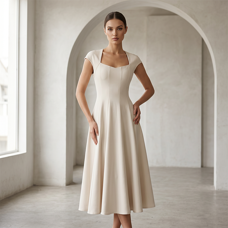 Elise – Midi-jurk met vierkante hals