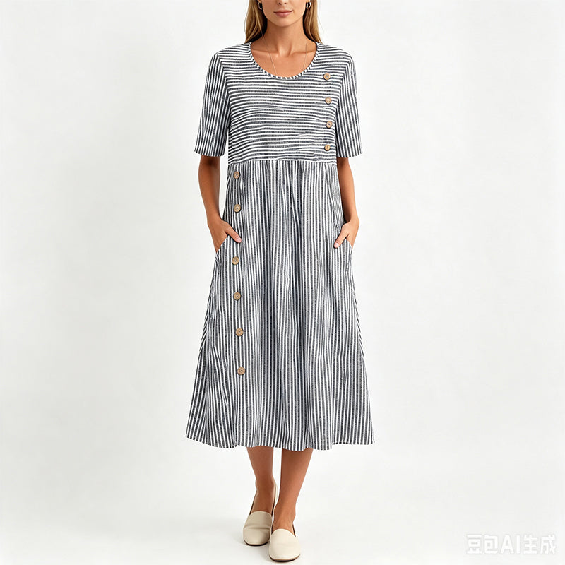 Sophie – Jurk met streeppatroon en zijzakken