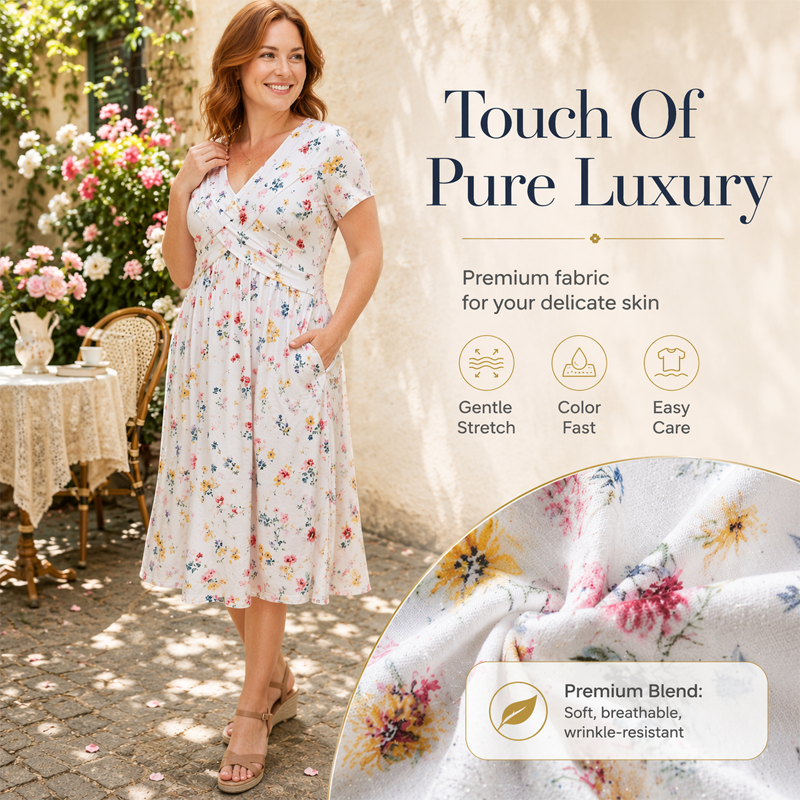 🌸 V-Neck Floral Midi Dress with a Flattering Twist Waist