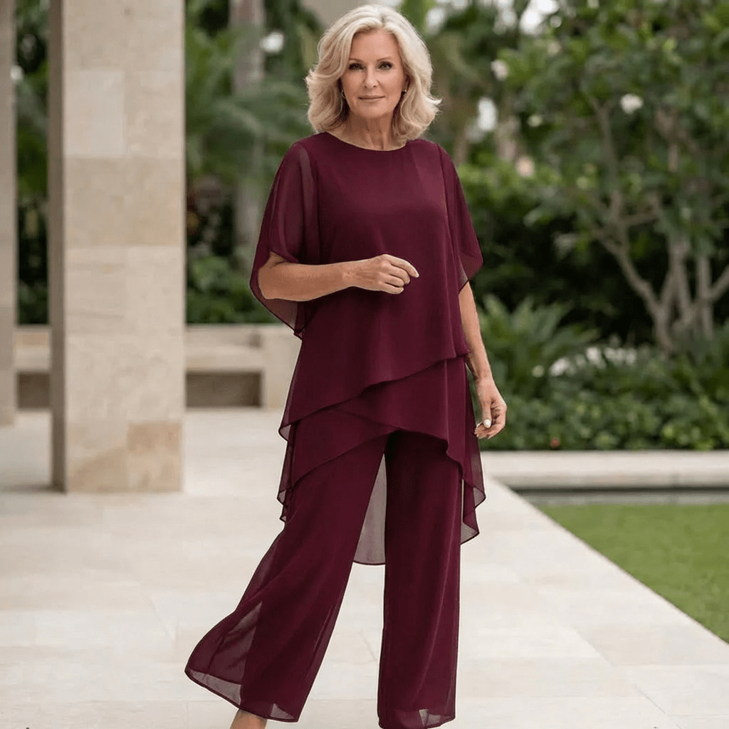 Marcelina – Elegancki zestaw z luźnym topem i spodniami palazzo